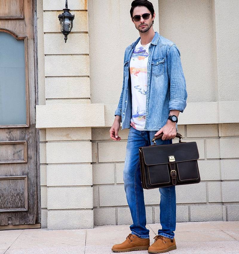 Leather briefcase for men