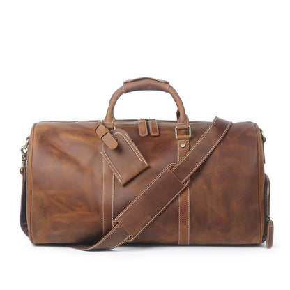 Men’s Leather Weekend Duffel Bag Retro Carry on Handbag