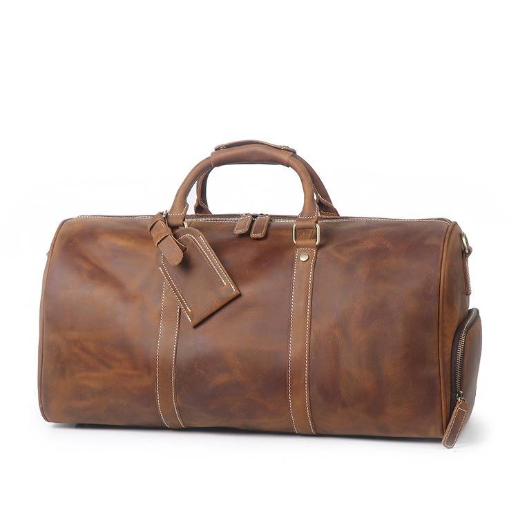 Men’s Leather Weekend Duffel Bag Retro Carry on Handbag