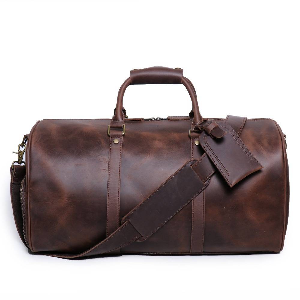 Men’s Leather Weekend Duffel Bag Retro Carry on Handbag