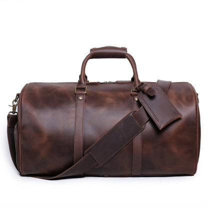 Men’s Leather Weekend Duffel Bag Retro Carry on Handbag